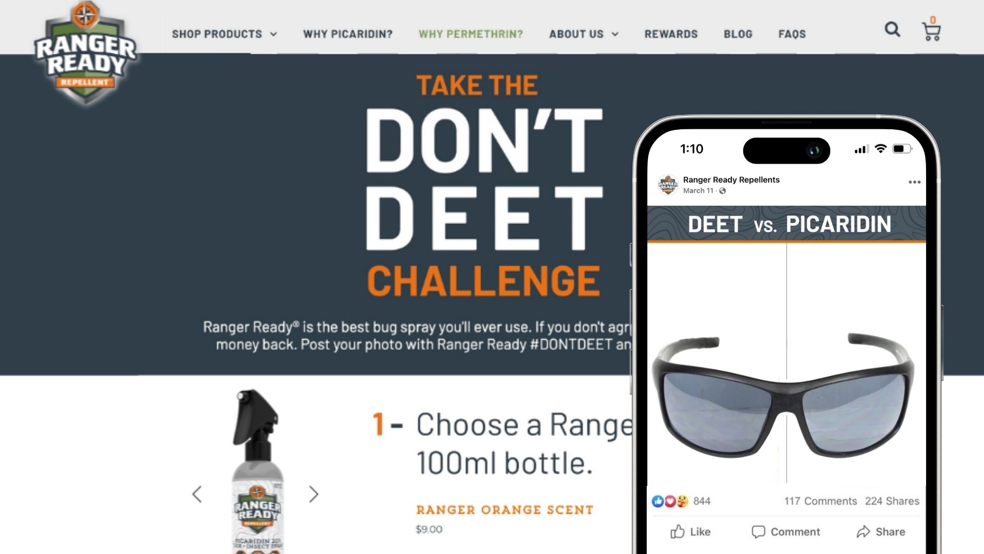 Ranger Ready Don't DEET Challenge campaign page and Facebook post